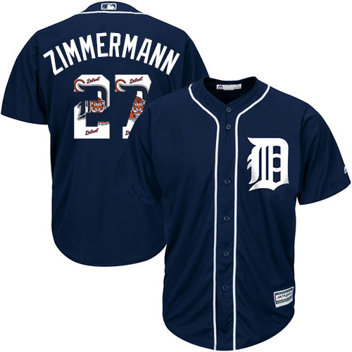 Tigers #27 Jordan Zimmermann Navy Blue Team Logo Fashion Stitched MLB Jersey